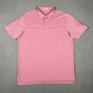 Peter Millar Shirt Mens Large Salmon Summer Comfort Striped‎ Golf Polo Casual